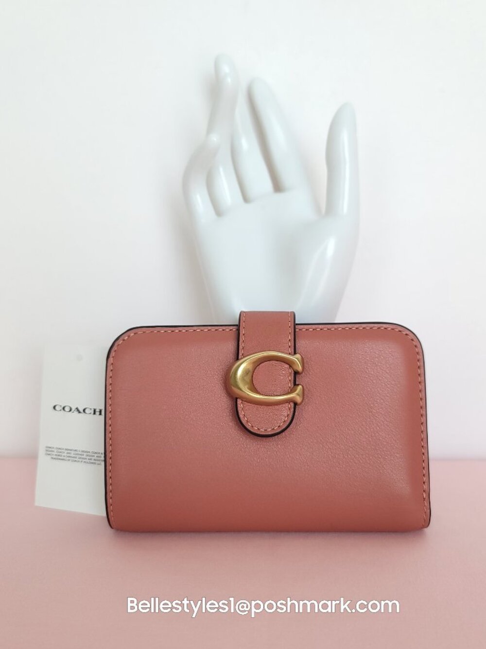 COACH Tabby C Logo Leather MD Bifold Wallet – Dark Peach color⭐
